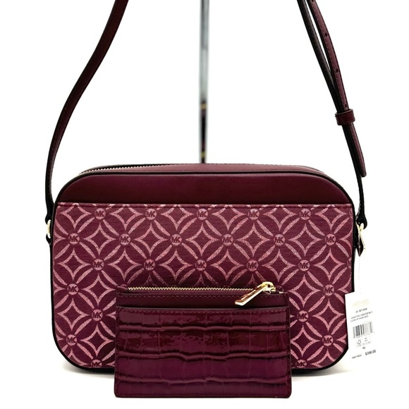 Michael Kors Large EW Crossbody Bag & Travel TZ Card Case Wallet Ox Blood Multi - Picture 5 of 14